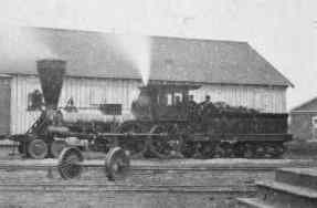 A locomotive similar to those used on the Transcontinental railroad.